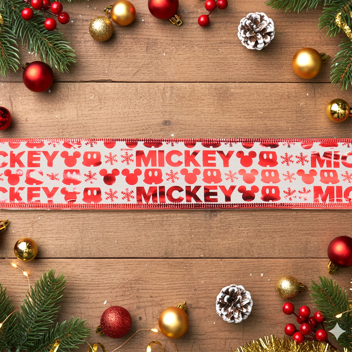 Listón Navideño, Diseño Mickey, Color Rojo y Blanco