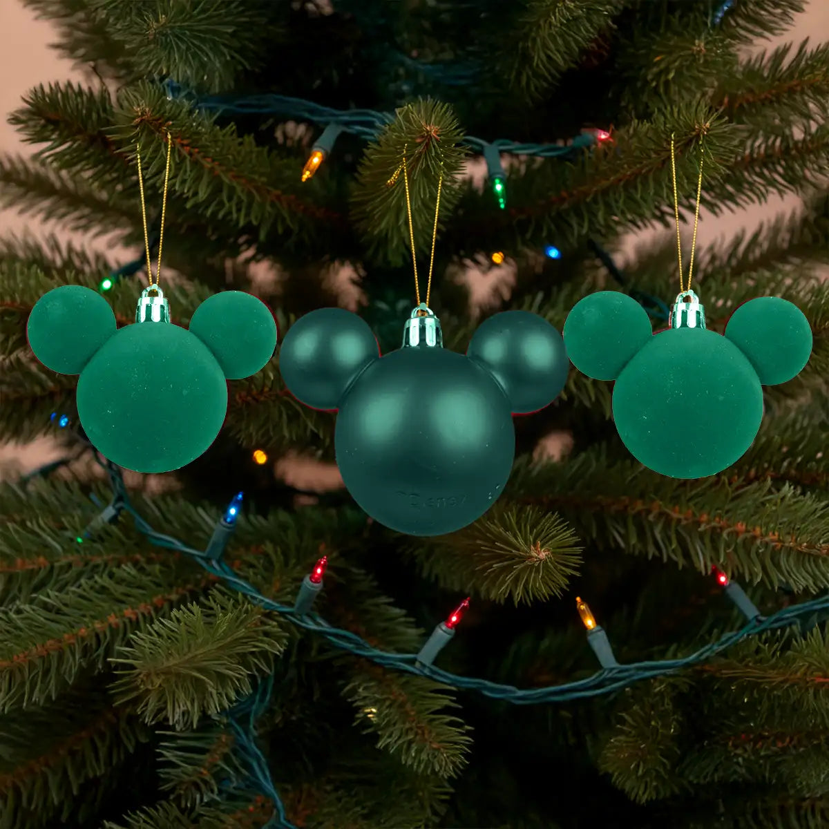 Esferas Navideñas, Mickey, Color Verde, 3 pzas