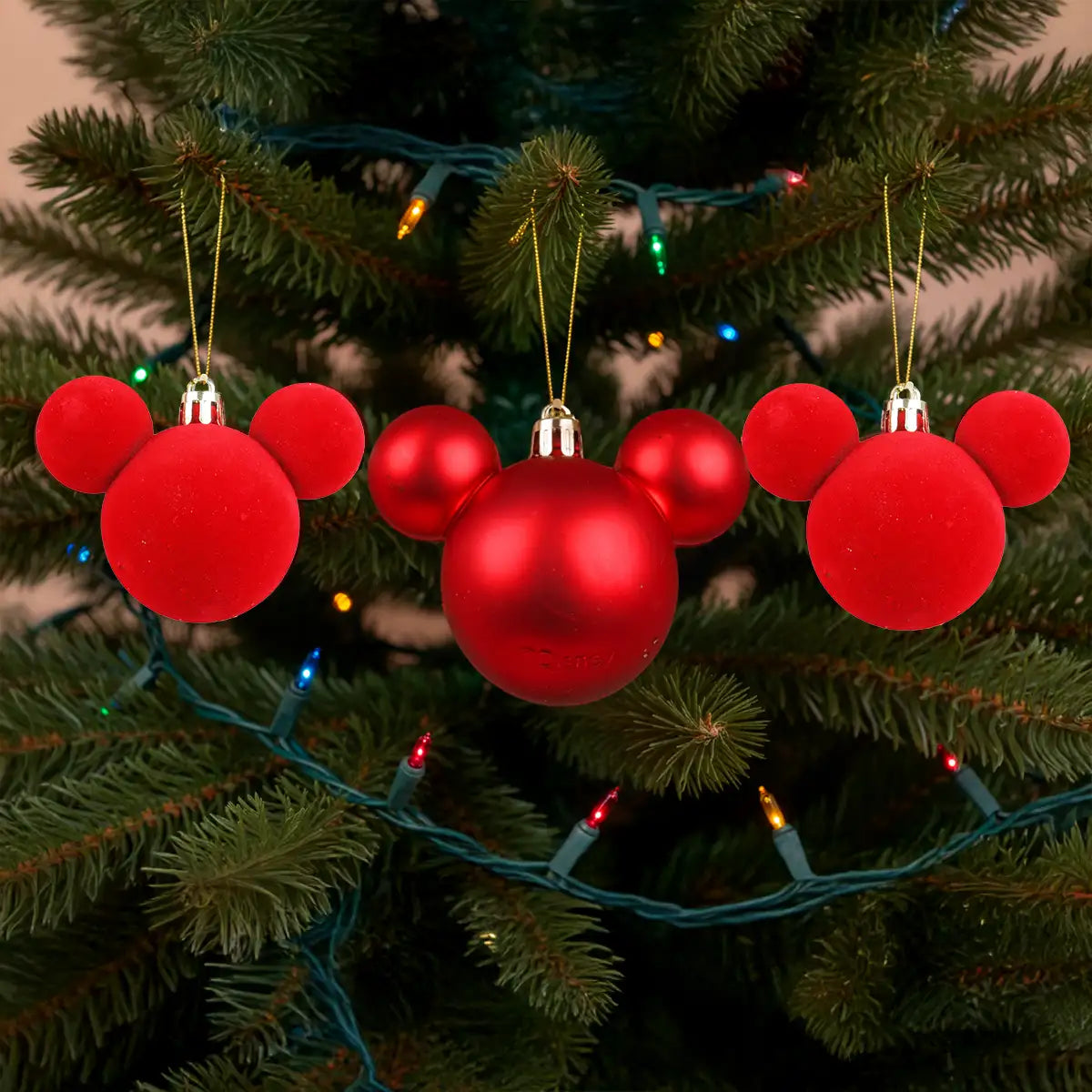 Esferas Navideñas, Mickey, Color Rojo, 3 pzas