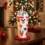 Vaso de Plástico con Tapa y Popote, Navideño
