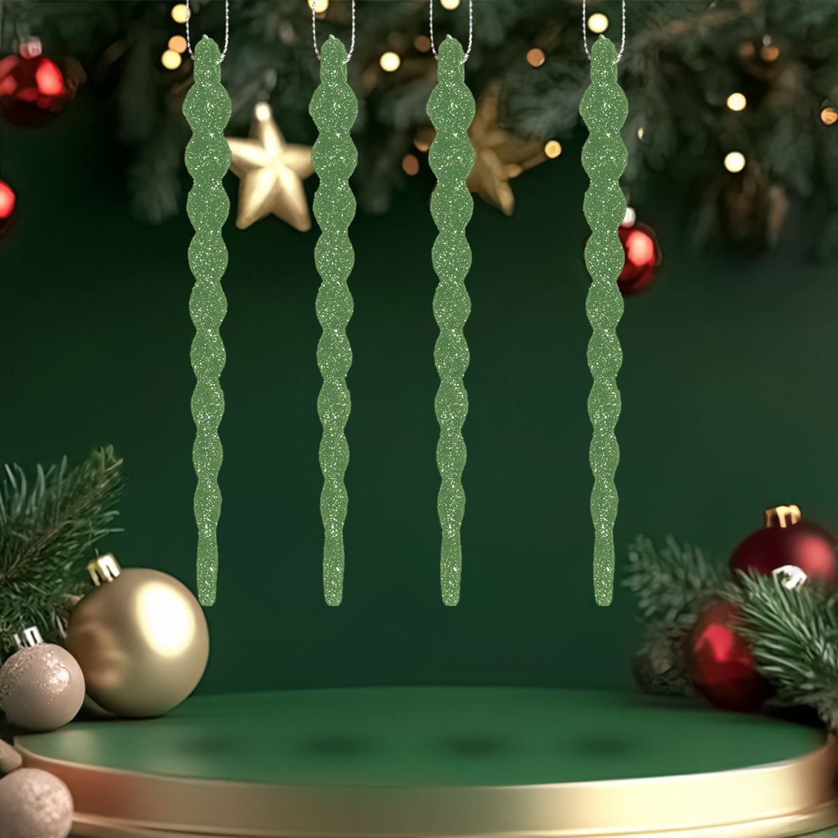 Ornamentos Navideños en Forma de Espiral, 8 pzas, Color Verde