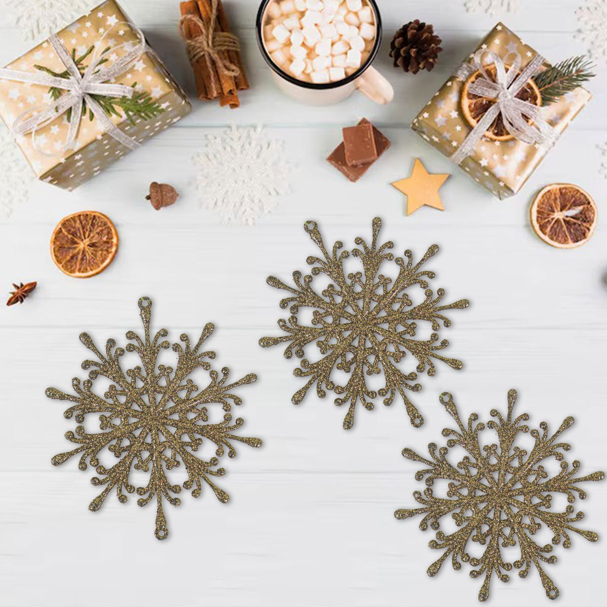 Ornamento, Copo de Nieve, Color Oro, 2 pzas