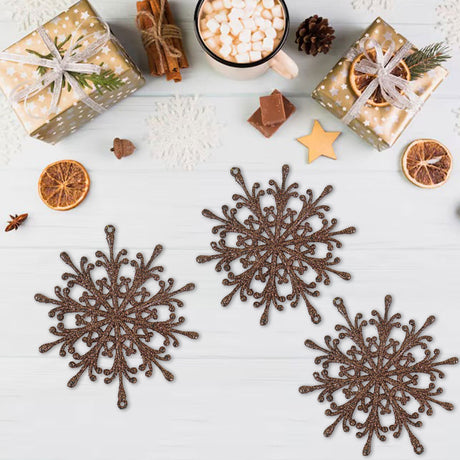 Ornamento, Copo de Nieve, Color Café, 2 pzas