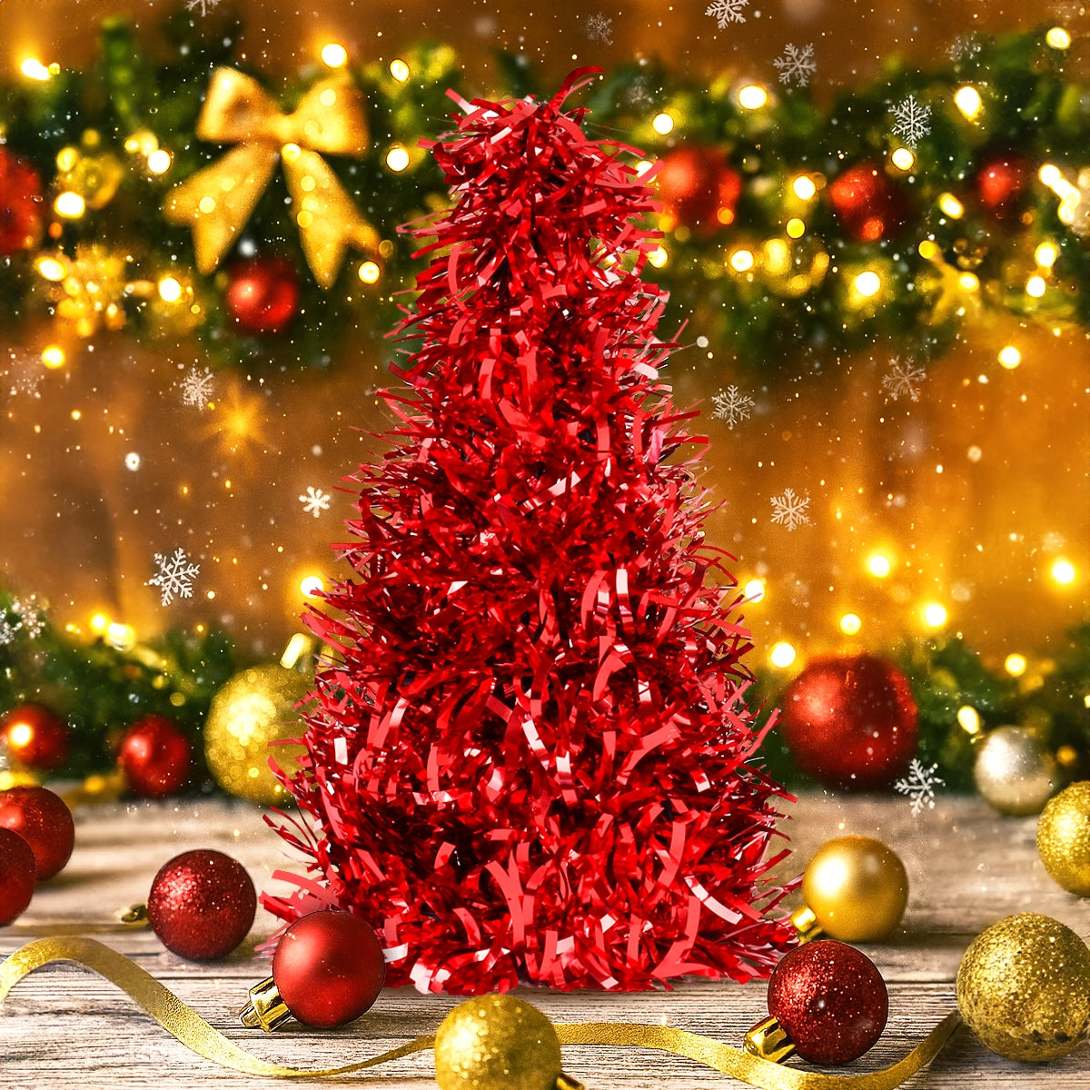 Mini Árbol, Tinsel, Color Rojo