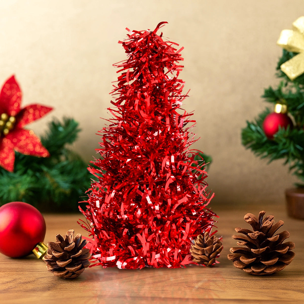 Mini Árbol, Tinsel, Color Rojo