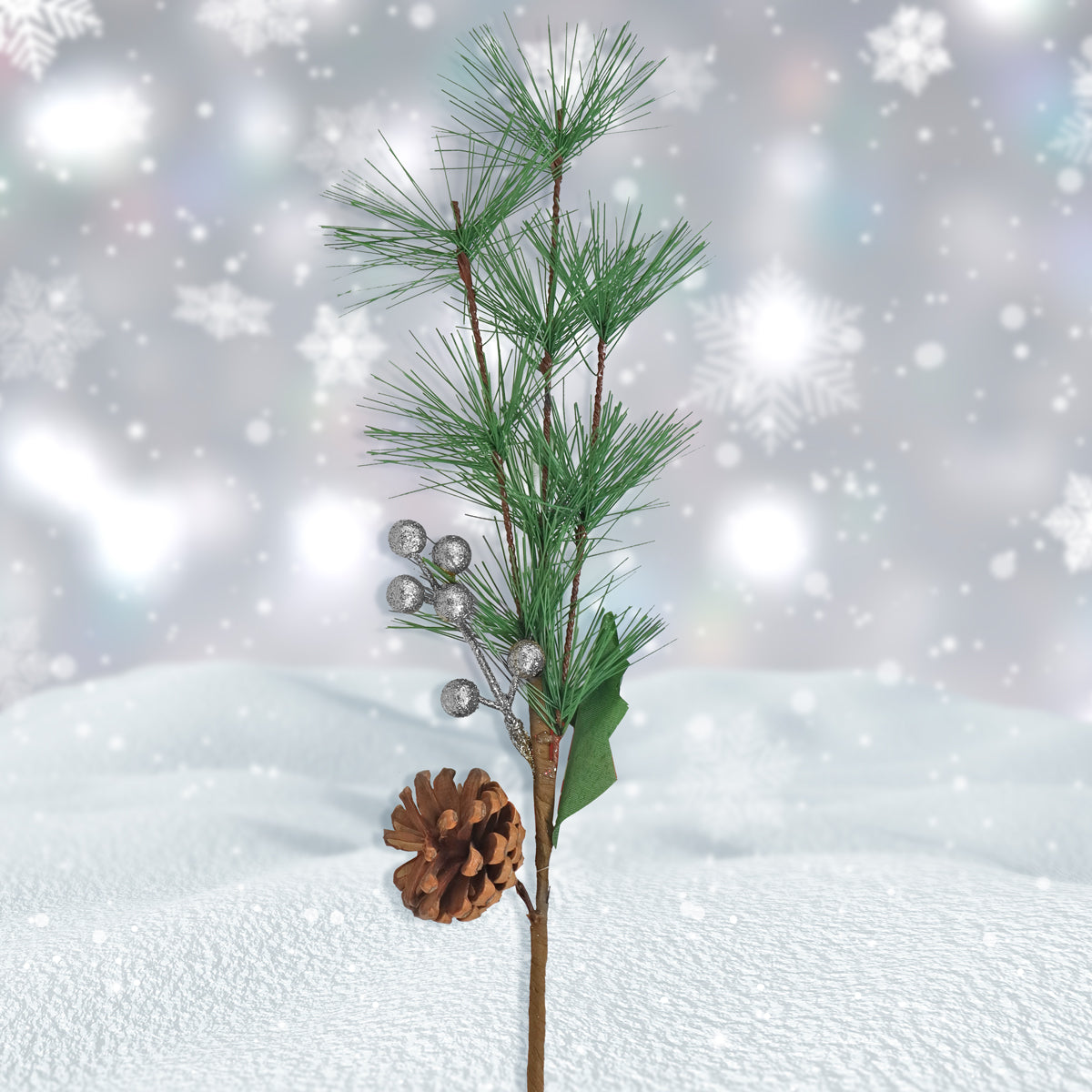 Follaje Navideño Decorativo, Pino y Piña, Color Plata