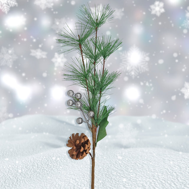 Follaje Navideño Decorativo, Pino y Piña, Color Plata