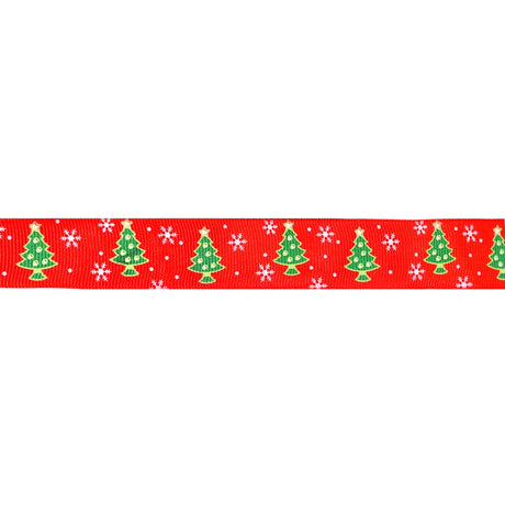 Listón Navideño, Pinos, Color Rojo