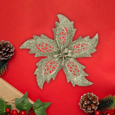 Ornamento Navideño en Forma de Flor, Color Oro, 3 pzas
