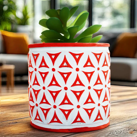Maceta con Planta Artificial, Diseño Color Naranja