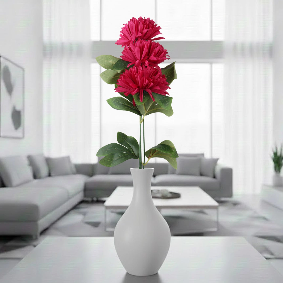 Crisantemo, 3 Flores Artificiales, Color Rosa