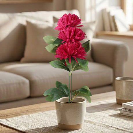 Crisantemo, 3 Flores Artificiales, Color Rosa