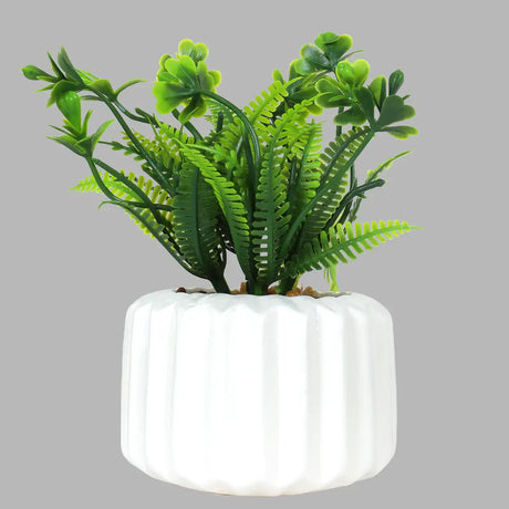Planta con Maceta, Diseño Geométrico, Color Crema