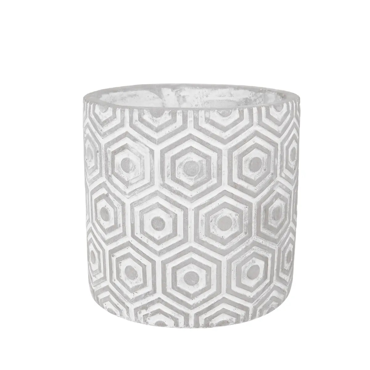 Maceta Textura Hexagonal, Color Blanco y Gris