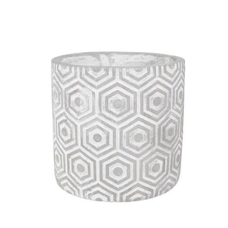 Maceta Textura Hexagonal, Color Blanco y Gris