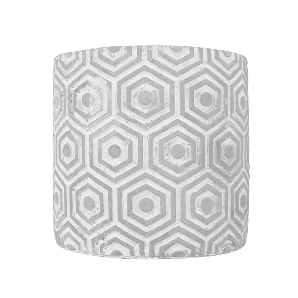 Maceta Textura Hexagonal, Color Blanco y Gris