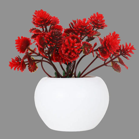 Planta Roja con Maceta Circular, Color Blanco