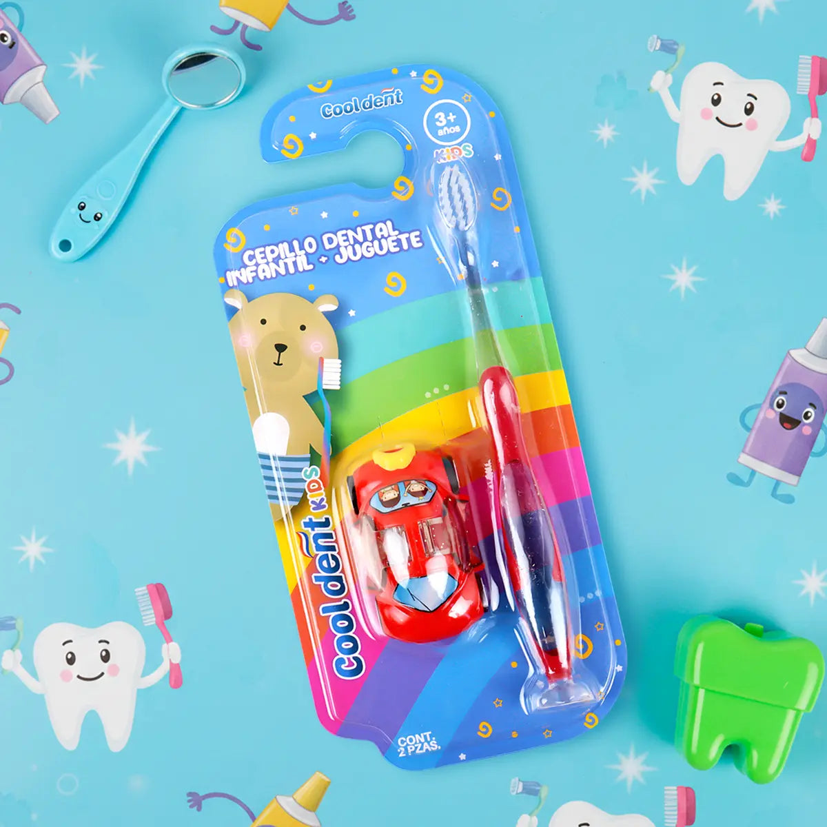 Cepillo Dental Infantil con Coche de Juguete, Cool Dent, Color Rojo