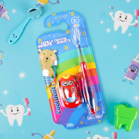 Cepillo Dental Infantil con Coche de Juguete, Cool Dent, Color Rojo