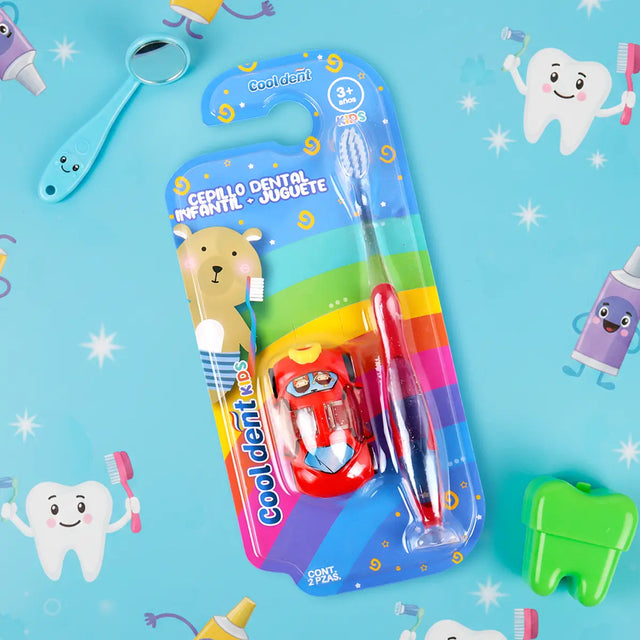 Cepillo Dental Infantil con Coche de Juguete, Cool Dent, Color Rojo