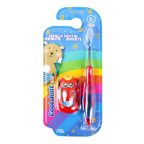 Cepillo Dental Infantil con Coche de Juguete, Cool Dent, Color Rojo