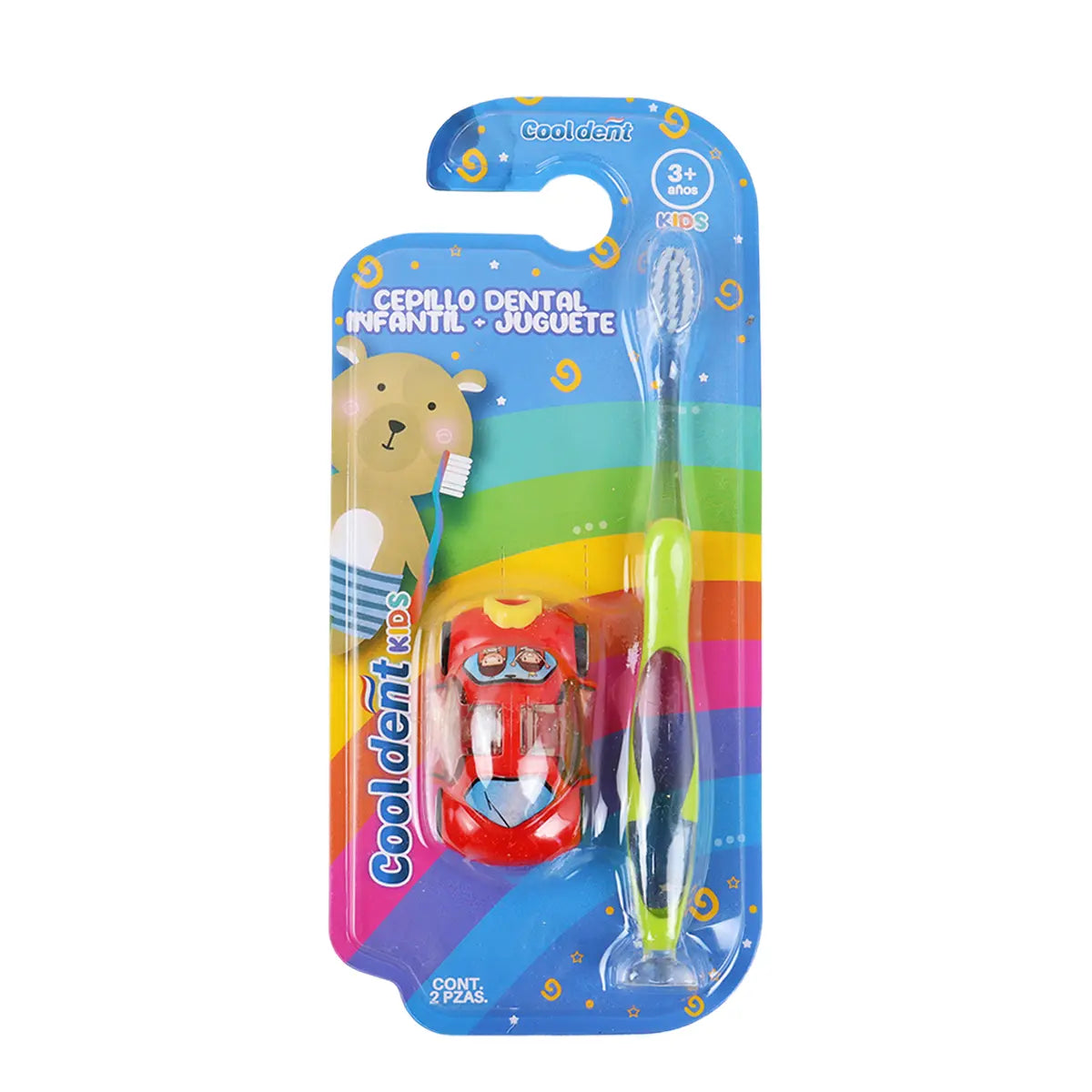 Cepillo Dental Infantil Verde con Coche de Juguete, Cool Dent, Color Rojo