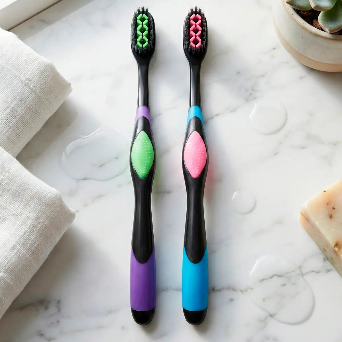 Cepillo Dental, Color Rosa y Verde, 2 pzas