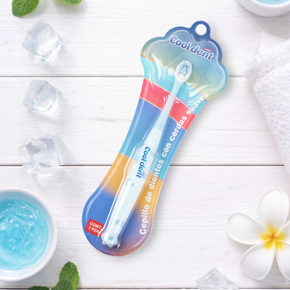 Cepillo de Dientes con Cerdas Suaves, Diseño Huella, Color Azul