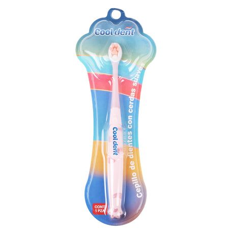 Cepillo de Dientes con Cerdas Suaves, Diseño Huella, Color Rosa
