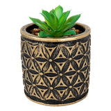 Maceta con Planta Artificial, Diseño Cilindro con Patrón, Color Dorado