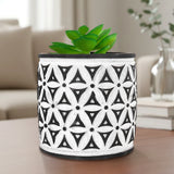 Maceta con Planta Artificial, Diseño Cilindro con Patrón, Color Negro