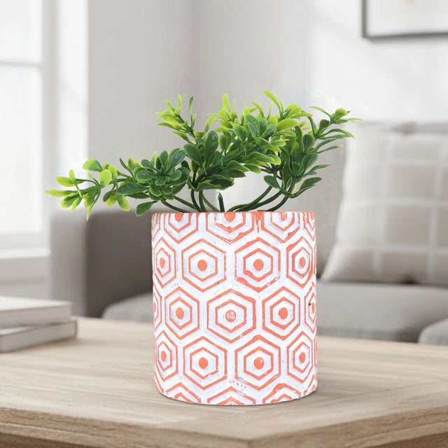 Maceta, Diseño Hexagonal, Color Naranja