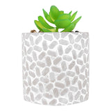 Maceta con Planta Artificial, Diseño con Patrón Figuras, Color Gris