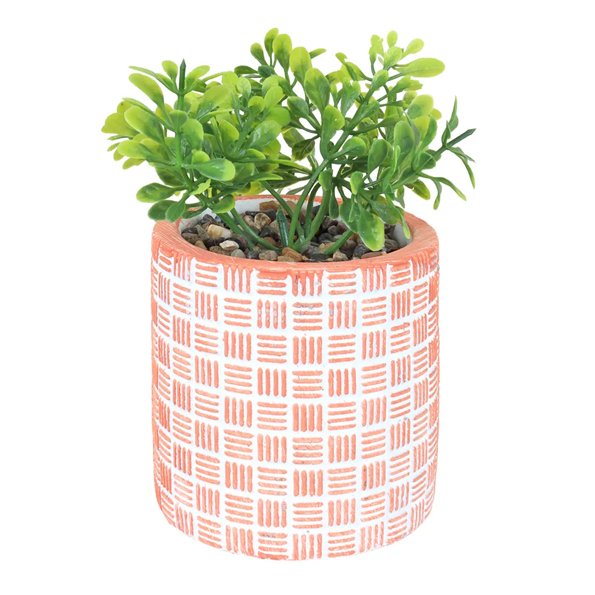 Maceta con Planta Artificial, Diseño Cilindro, Color Naranja