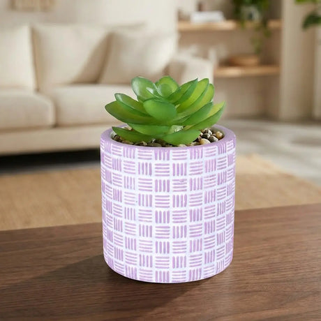 Maceta con Planta Artificial, Diseño Cilindro, Color Morado