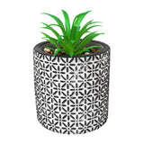 Maceta con Planta Artificial, Diseño con Patrón Flores, Color Negro