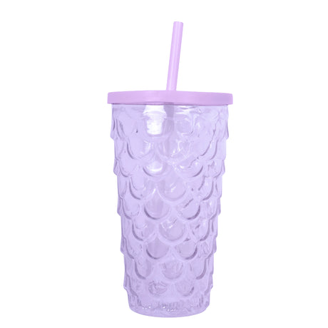 Vaso de Plástico con Tapa y Popote, Sirena, Color Morado