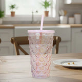 Vaso de Plástico con Tapa y Popote, Sirena, Color Rosa