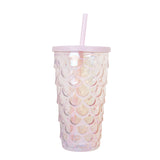 Vaso de Plástico con Tapa y Popote, Sirena, Color Rosa