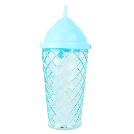 Vaso de Cristal con Tapa y Popote, Helado, Color Azul