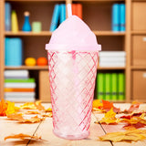 Vaso de Cristal con Tapa y Popote, Helado, Color Rosa