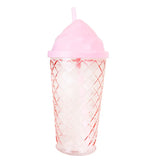 Vaso de Cristal con Tapa y Popote, Helado, Color Rosa