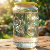 Vaso de Cristal con Tapa, Diseño Burbujas, Color Amarillo