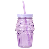 Vaso de Cristal con Tapa y Popote, Cono Helado, Color Morado