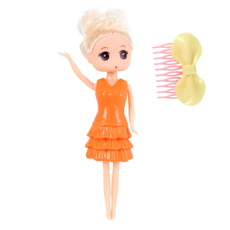 Mini Muñeca con Vestido y Accesorios, Color Naranja