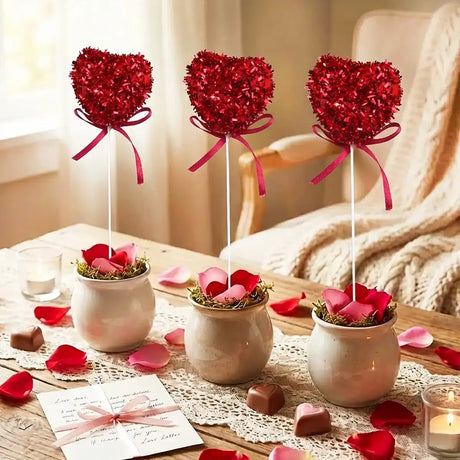 Corazones Decorativos con Diamantina, Color Rojo
