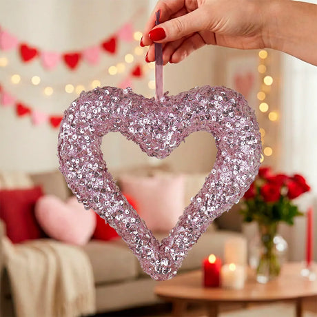 Corazón Decorativo con Diamantina, Color Rosa