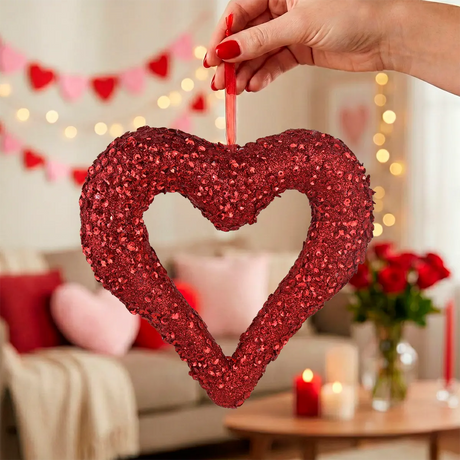 Corazón Decorativo con Diamantina, Color Rojo