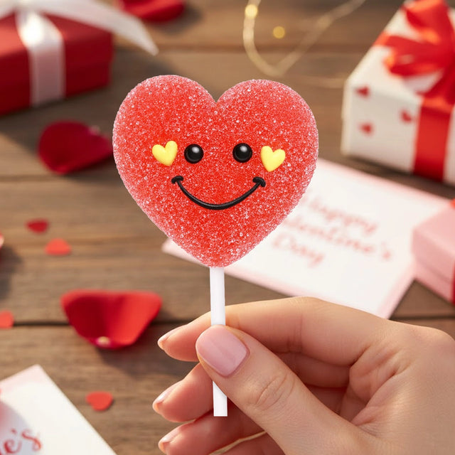 Paleta de Gomita, Corazón Sonriente, Color Rojo