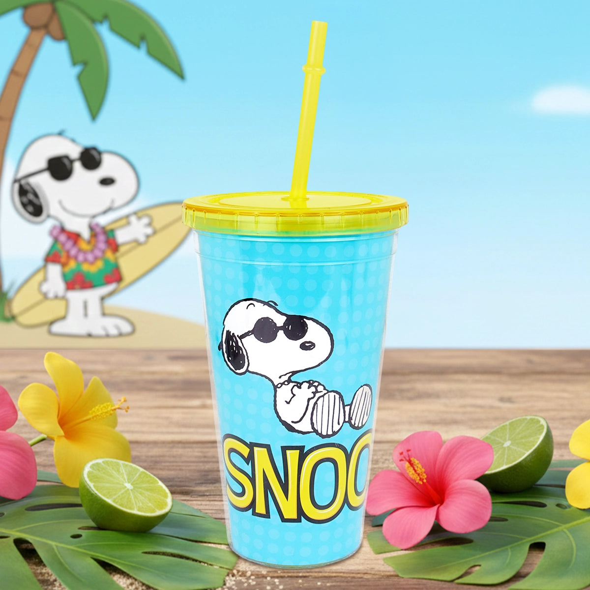 Vaso de Plástico con Tapa y Popote, Snoopy, 500 ml